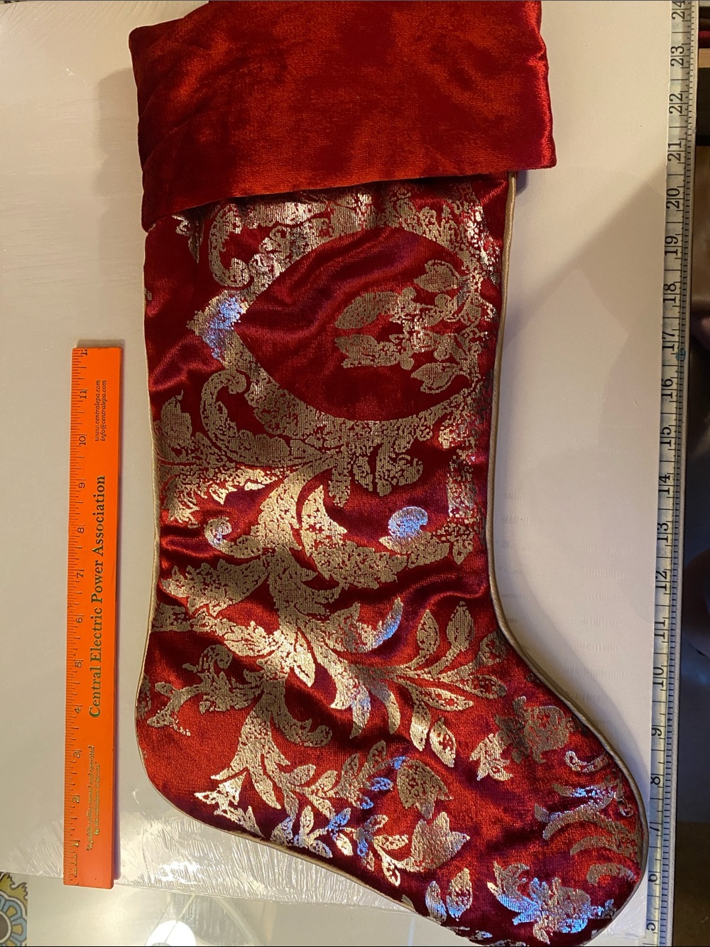 Festive Burgundy Velvet Holiday Stockings with Metallic Gold Damask EIGHT TOTAL